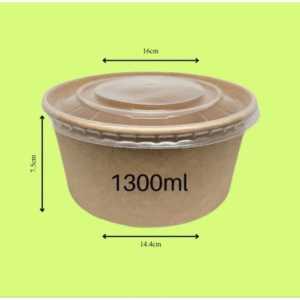 50s [Premium] 1300ml with PP Lid Kraft Paper Round Bowl