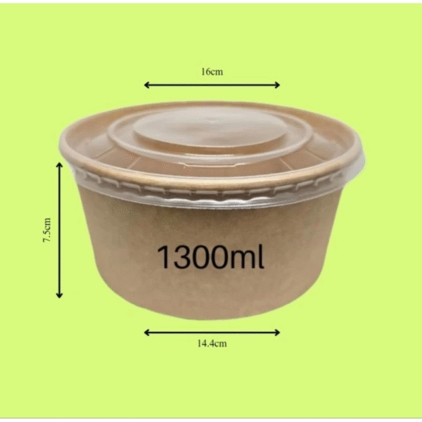 50s [Premium] 1300ml with PP Lid Kraft Paper Round Bowl