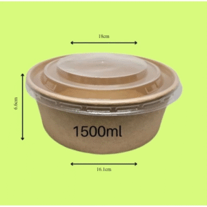 50s [Premium] 1500ml with PP Lid Kraft Paper Round Bowl