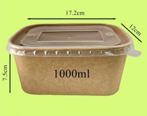 my-11134207-7rasa-m4klzpmrvrtla1 50pcs with PP Lid 1000ml Kraft Paper Rectangular Lunch Bowl Food Box Container