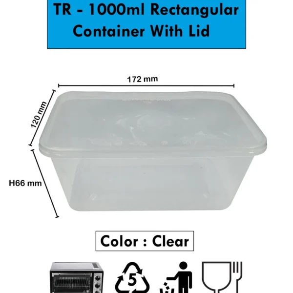 Rectangular Disposable Plastic Food Containers 1000ml