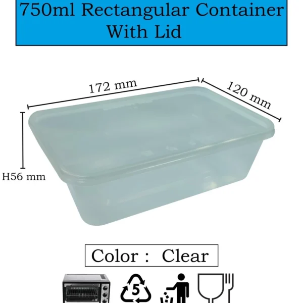 Rectangular Disposable Plastic Food Containers 750ml